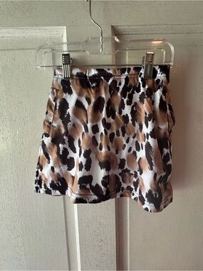 Girls' Animal Print Skort with Elastic Waist in Brown & Black
